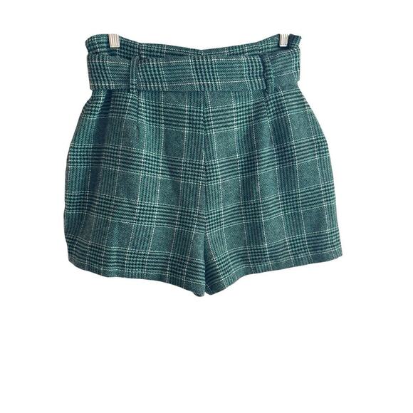 House of Harlow 1960 Green & Black Plaid Wool Blend High Waisted Women’s Shorts - Picture 3 of 13